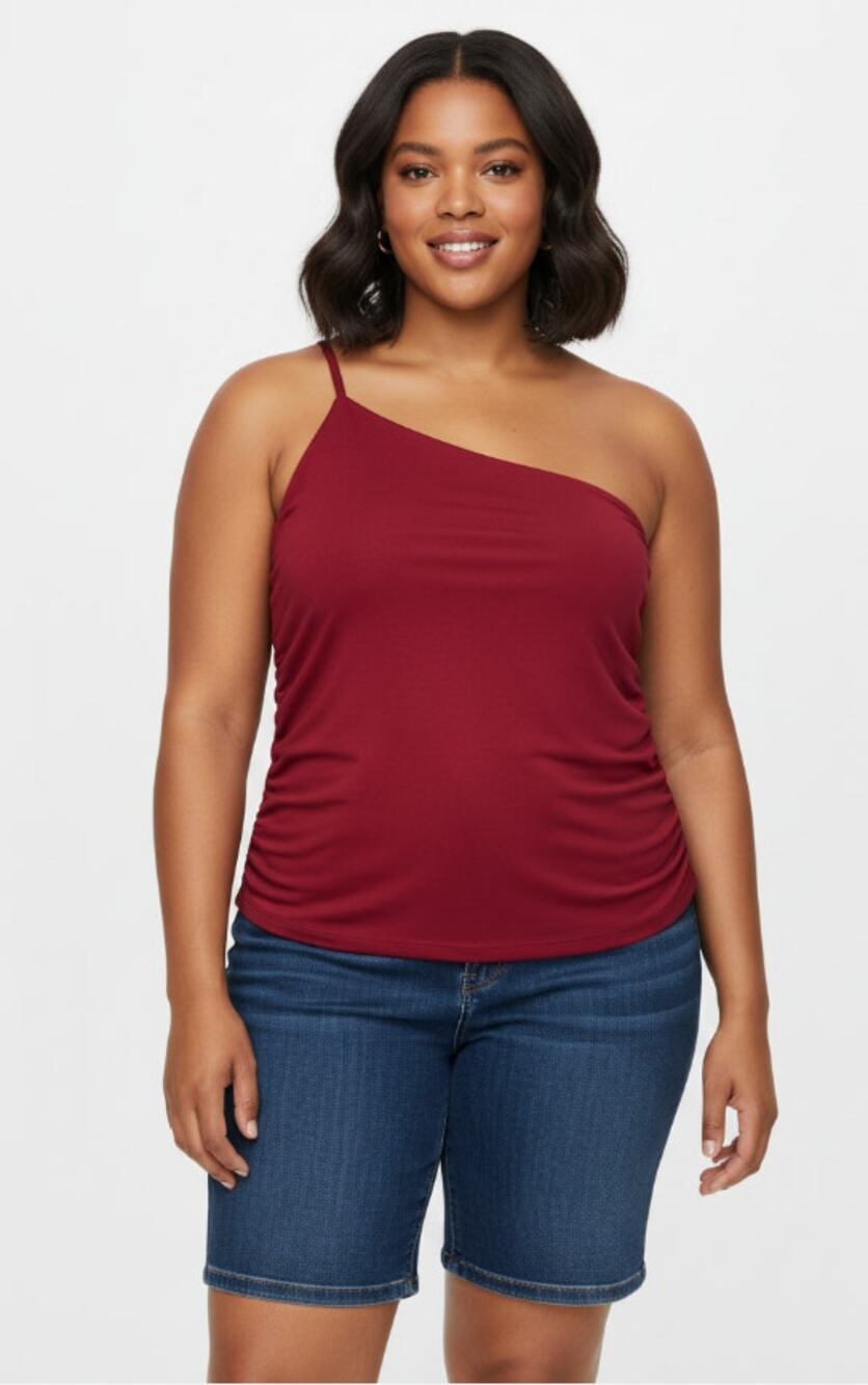 Sanctuary One Shoulder Ruched Asymmetrical Sexy Top Deep Pink Womens XXL NEW